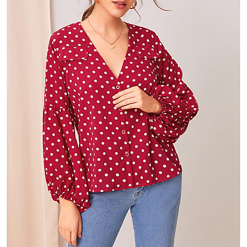 

New 2020 Women's V-neck Dot Lantern Sleeve Loose Blouse