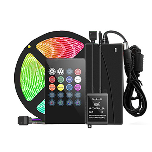 

5m Flexible LED Light Strips / Light Sets / RGB Strip Lights 300 LEDs SMD5050 10mm 1 X 5A power adapter / 20-key Music Sound Controller 1 set Multi Color Cuttable / Decorative / Self-adhesive 12 V