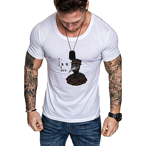 

Men's Daily Sports Business / Basic T-shirt - Letter / Portrait Black & White, Print Yellow