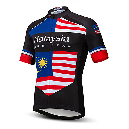 

21Grams Men's Short Sleeve Cycling Jersey Black / Red Malaysia National Flag Bike Jersey Top Mountain Bike MTB Road Bike Cycling UV Resistant Breathable Quick Dry Sports Clothing Apparel / Stretchy
