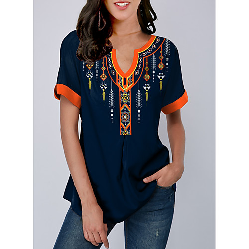 

Women's Daily T-shirt - Geometric Navy Blue