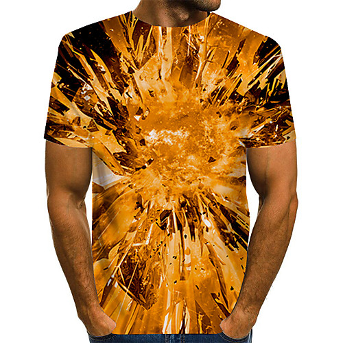 

Men's Daily Holiday Street chic / Exaggerated T-shirt - Color Block / 3D / Abstract Print Yellow