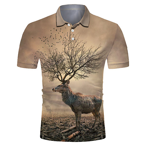 

Men's Club Weekend Rock / Exaggerated Polo - Color Block / 3D / Animal Deer / Fantastic Beasts, Print Light Brown