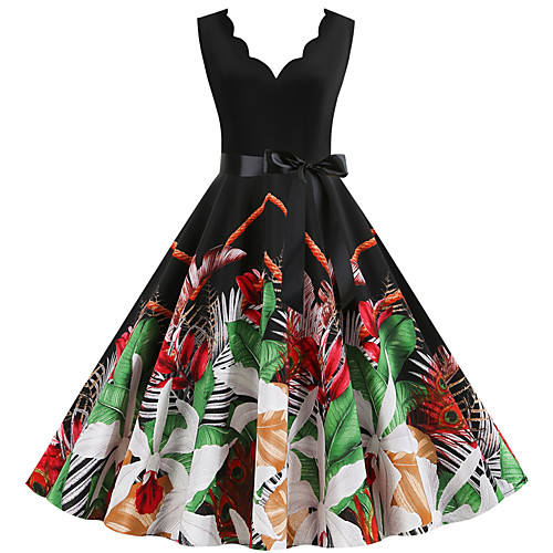 

Women's Black Dress Street chic Party Daily A Line Print Patchwork Print S M