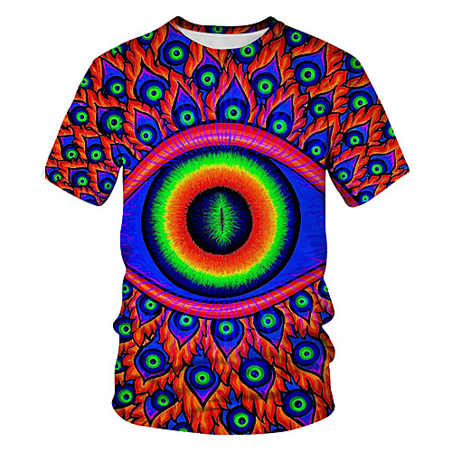 

Men's Going out Club Street chic / Exaggerated T-shirt - Abstract / Eye / Visual Deception Print Rainbow