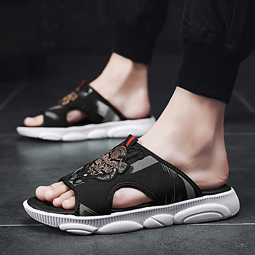 

Men's Leather Spring & Summer Classic / British Slippers & Flip-Flops Walking Shoes Breathable Black and White / White / Black