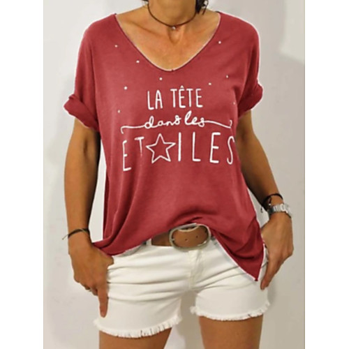 

Women's Galaxy Print Loose T-shirt Daily V Neck Blue / Red / Yellow / Dusty Blue / Gray