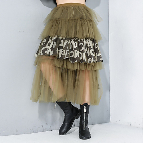 

Women's Daily Wear Basic A Line Skirts - Letter Green Black One-Size