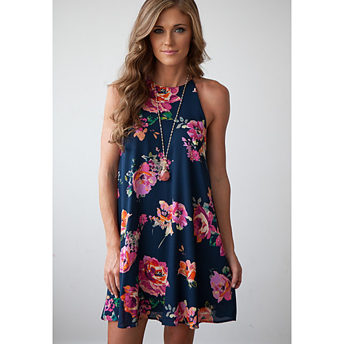 

Women's Blue Dress Shift Floral S M