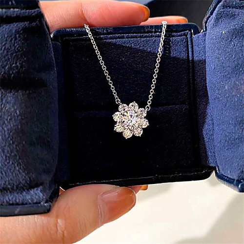 

3 carat Synthetic Diamond Necklace Silver For Women's Princess cut Stylish Luxury Classic Elegant Wedding Party Evening Formal High Quality Pave