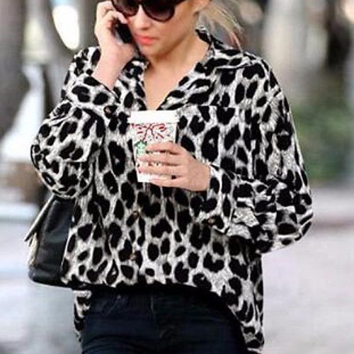 

Women's Daily Weekend Basic / Elegant Loose Tunic - Leopard Black & White, Print V Neck Brown