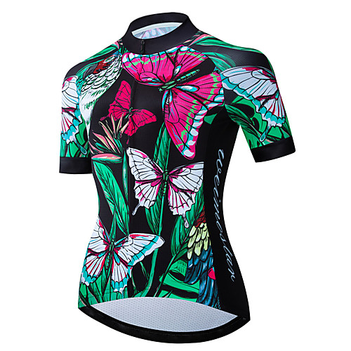 

21Grams Women's Short Sleeve Cycling Jersey BlueGreen Butterfly Floral Botanical Bike Jersey Top Mountain Bike MTB Road Bike Cycling UV Resistant Breathable Quick Dry Sports Clothing Apparel
