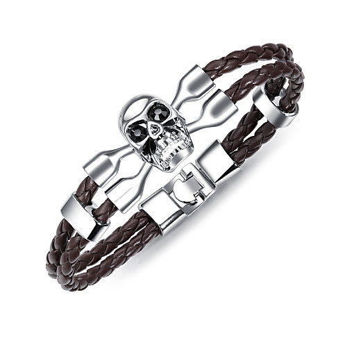 

Men's Bracelet Bangles Wrap Bracelet Leather Bracelet Braided Skull Skull Skeleton Stylish Punk European Trendy Rock Leather Bracelet Jewelry Brown / Black For Halloween Sport Formal Date Festival
