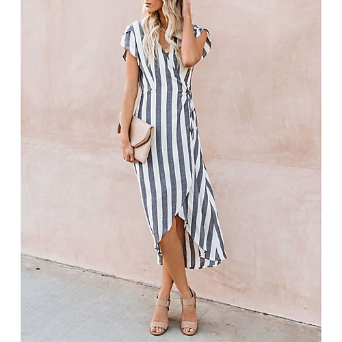 

Women's Gray Dress Basic Spring & Summer Daily Sheath Striped XS S