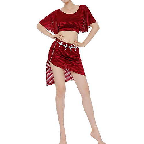 

Belly Dance Bottoms / Tops Women's Training / Performance Elastane Crystals / Rhinestones Short Sleeve Skirts
