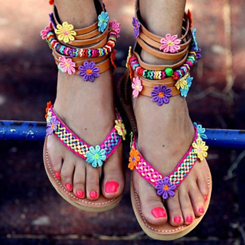 

Women's Sandals Flat Heel Open Toe PU Summer Rainbow