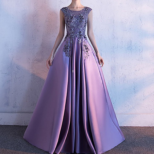 

Ball Gown Floral Luxurious Engagement Formal Evening Dress Jewel Neck Sleeveless Court Train Polyester with Pleats Embroidery 2020