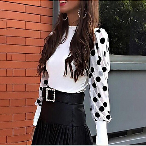 

Women's Polka Dot Mesh Patchwork Shirt Daily White