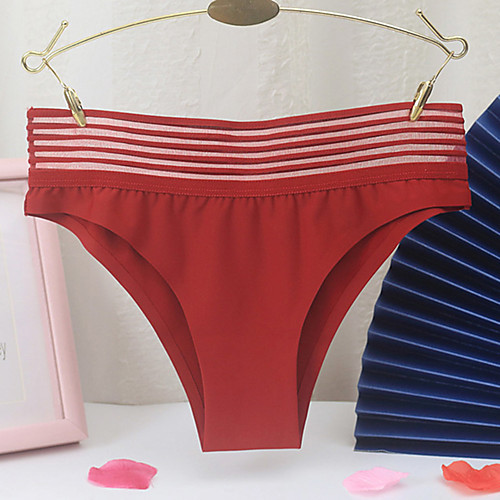 

Women's Basic Brief - Normal Mid Waist Wine Red Khaki One-Size