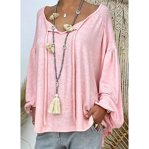 

Women's Daily Casual Loose Blouse - Solid Colored /Lace up/Blushing Pink