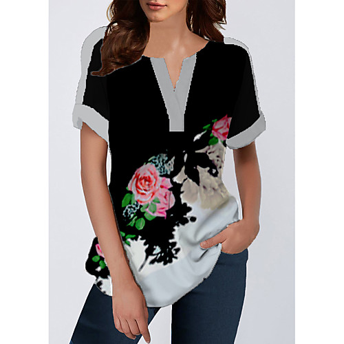 

Women's Daily Chic & Modern / Casual / Daily / Fashion Blouse - Floral V Neck Black