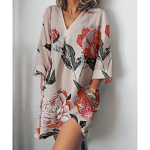 

Women's Beige Dress Shift Floral M L