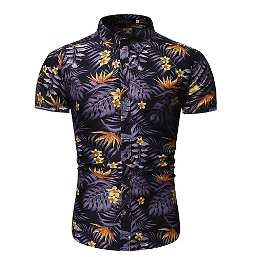 

Men's Daily Work Basic / Elegant Shirt - Floral / Geometric Rainbow