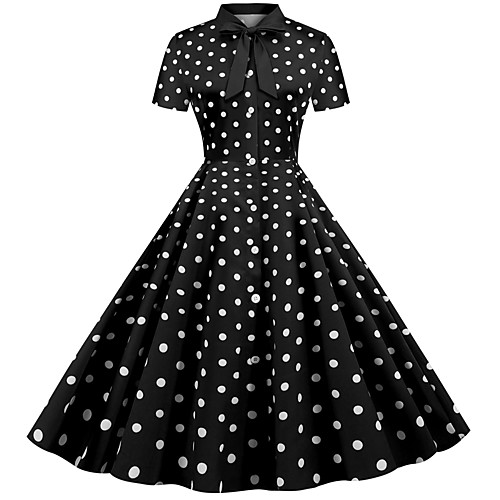 

Women's Fuchsia Red Dress Vintage Style Street chic Party Daily Swing Polka Dot Striped Patchwork Print S M