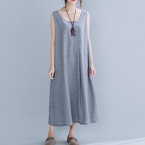 

Women's Maxi Loose Dress - Sleeveless Solid Color Loose Gray L XL