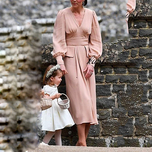 

A-Line V Neck Ankle Length Chiffon Long Sleeve Vintage Mother of the Bride Dress with Ruching Mother's Day 2020