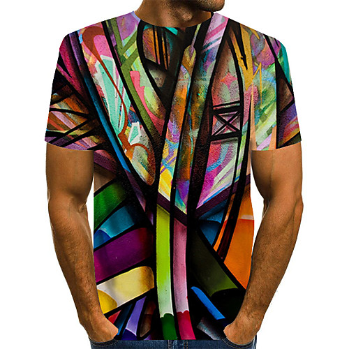 

Men's Daily Weekend Basic / Exaggerated T-shirt - Color Block / Rainbow / Abstract Print Rainbow