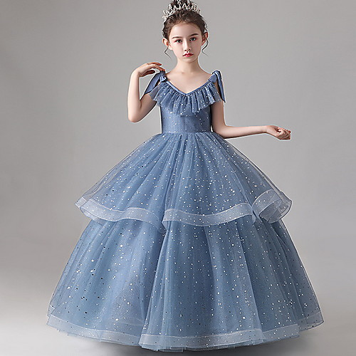 

Ball Gown Floor Length Wedding / Party Flower Girl Dresses - POLY Sleeveless V Neck with Lace / Paillette