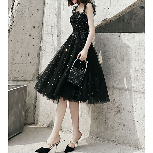 

A-Line Square Neck Knee Length Polyester Bridesmaid Dress with Sequin