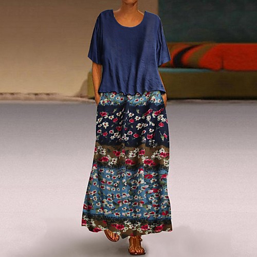 

Women's Red Green Dress Two Piece Floral M L