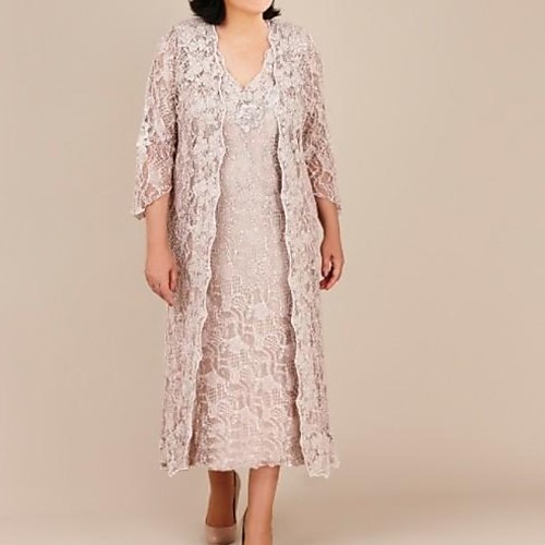 

Sheath / Column V Neck Ankle Length Lace 3/4 Length Sleeve Elegant Mother of the Bride Dress with Lace Mother's Day 2020