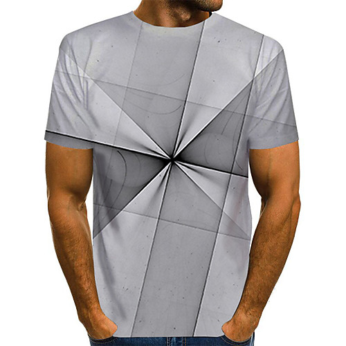 

Men's Daily Holiday Street chic / Exaggerated T-shirt - Color Block / 3D / Abstract Print Gray