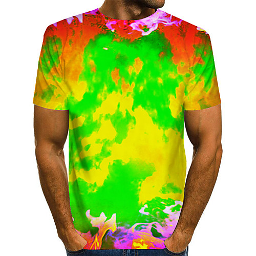

Men's Daily Weekend Basic / Exaggerated T-shirt - Color Block / Rainbow / Abstract Print Rainbow