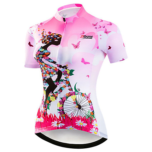 

21Grams Women's Short Sleeve Cycling Jersey Polyester Elastane Terylene Purple Yellow Red Floral Botanical Bike Jersey Top Mountain Bike MTB Road Bike Cycling Breathable Quick Dry Moisture Wicking