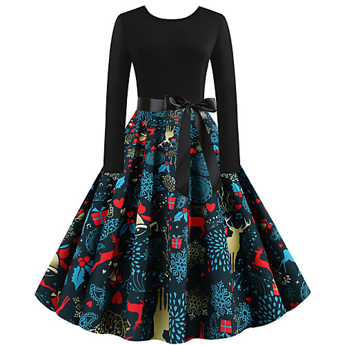 

Women's Black Dress Active Cute Party Daily Swing Print Patchwork Print S M