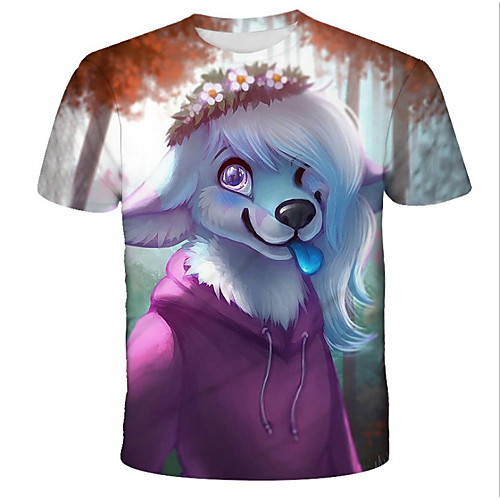 

Men's Daily Holiday Street chic / Exaggerated T-shirt - 3D / Tie Dye / Animal Wolf, Print Rainbow