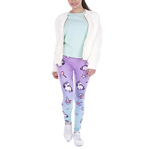 

Women's Sports / Yoga Sporty / Basic Legging - Floral, Print Mid Waist Purple One-Size