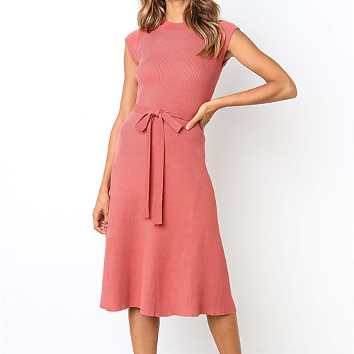 

Women's Sheath Dress - Sleeveless Solid Color Patchwork Spring & Summer Basic Party Weekend Lantern Sleeve Black Blushing Pink S M L XL