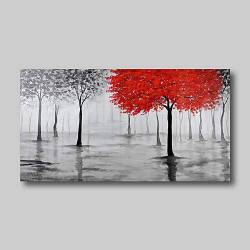 

Oil Painting Hand Painted - Abstract Comtemporary Modern Stretched Canvas Trees Red Grey
