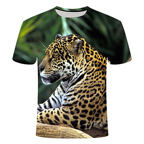 

Men's Daily Going out Basic T-shirt - 3D / Animal Print Green