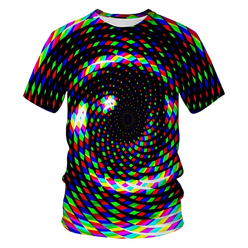 

Men's Going out Club Street chic / Exaggerated T-shirt - Color Block / 3D / Visual Deception Print Rainbow