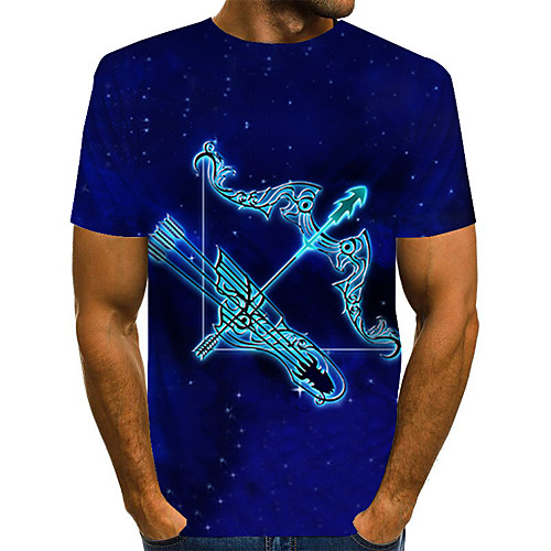 

Men's Daily Holiday Street chic / Exaggerated T-shirt - Color Block / 3D / Abstract Print Blue
