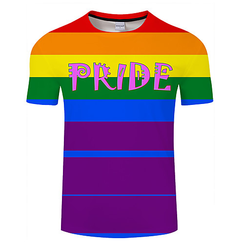 

Men's Daily Going out Exaggerated T-shirt - Striped / 3D / Letter Print Rainbow