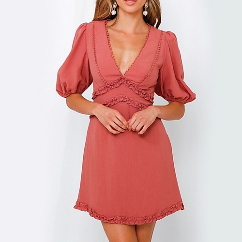 

Casual V Neck Tie High Waist Midi Dress