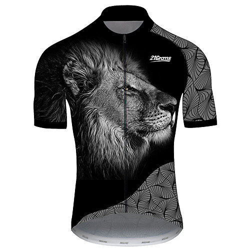 

21Grams Men's Short Sleeve Cycling Jersey 100% Polyester Black / White Dog Animal Bike Jersey Top Mountain Bike MTB Road Bike Cycling UV Resistant Breathable Quick Dry Sports Clothing Apparel