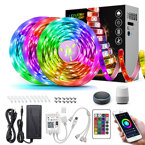 

ZDM 15M(35M) Intelligent Dimming App Control Waterproof Flexible Tiktok LED Strip Lights 5050 RGB SMD 450 LEDs IR 24 Key Controller with Installation Package 12V 6A Adapter Kit